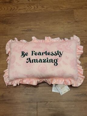 Katie Kime Wicked Pink Ruffled Accent Pillow "Be Fearlessly Amazing" NWT